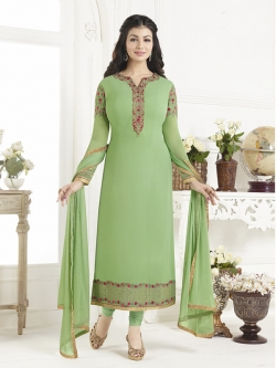 Light Parrot Georgette Thread Embroidery Chudidhar Suits