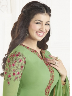 Light Parrot Georgette Thread Embroidery Chudidhar Suits