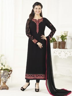 Black Georgette Thread Embroidery Chudidhar Suits
