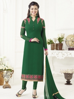 Green Georgette Thread Embroidery Chudidhar Suits