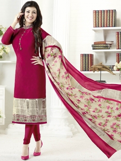 Maroon Crepe Thread Embroidery Chudidhar Suits