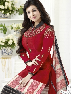Red Crepe Thread Embroidery Chudidhar Suits
