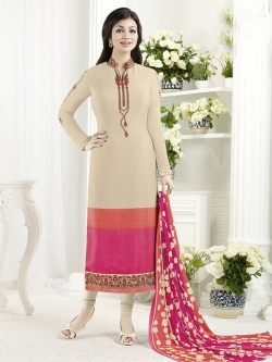 Light Orange Crepe Thread Embroidery Chudidhar Suits