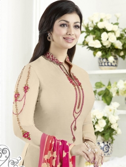 Light Orange Crepe Thread Embroidery Chudidhar Suits