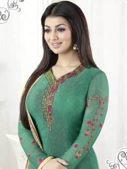 Green Crepe Thread Embroidery Chudidhar Suits