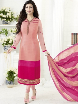 Light Orange Crepe Thread Embroidery Chudidhar Suits