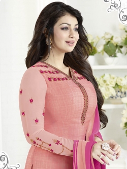 Light Orange Crepe Thread Embroidery Chudidhar Suits