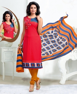 Red Chanderi Embroidery & Imported Work Chudidhar Suits