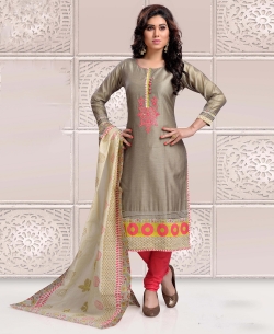 Grey Chanderi Embroidery & Imported Work Chudidhar Suits