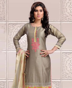 Grey Chanderi Embroidery & Imported Work Chudidhar Suits