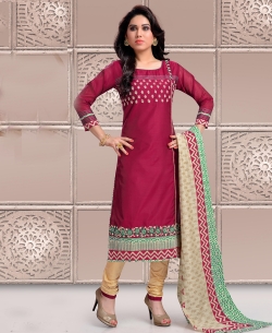 Maroon Chanderi Embroidery & Imported Work Chudidhar Suits