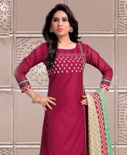 Maroon Chanderi Embroidery & Imported Work Chudidhar Suits