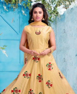 Cream Chanderi Embroidery & Imported Work Anarkali Suits