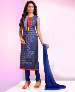 Navy Blue Banaras Embroidery & Imported Work Chudidhar Suits
