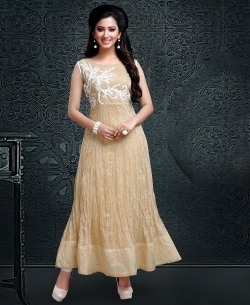 Cream Chanderi Crash Cloth Anarkali Kurtis