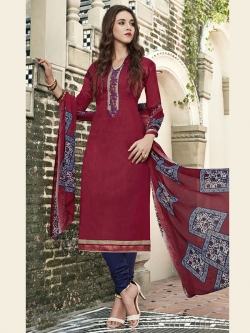 Maroon Cotton Satin Printed Chudidhar Suits