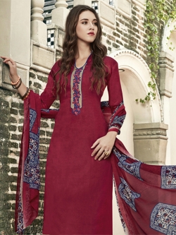 Maroon Cotton Satin Printed Chudidhar Suits