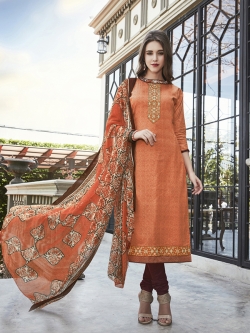 Peach Cotton Satin Printed Chudidhar Suits