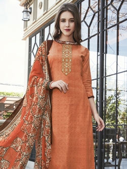 Peach Cotton Satin Printed Chudidhar Suits