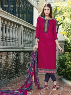 Pink Cotton Satin Printed Chudidhar Suits