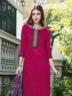 Pink Cotton Satin Printed Chudidhar Suits