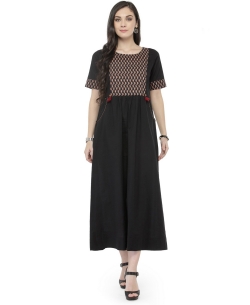 Black Pure Cotton Border Work Straight Cut Kurtis