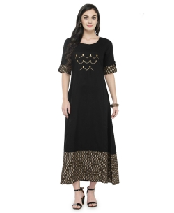 Black Rayon Border Work Straight Cut Kurtis
