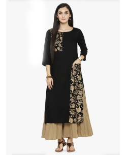 Black Rayon Border Work Straight Cut Kurtis
