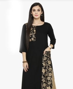 Black Rayon Border Work Straight Cut Kurtis