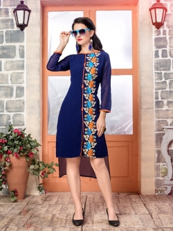 Blue Fox Georgette Printed A Line Kurtis
