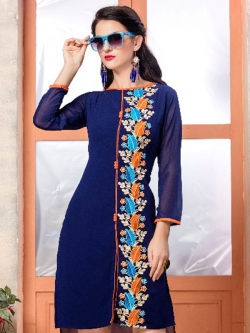 Blue Fox Georgette Printed A Line Kurtis