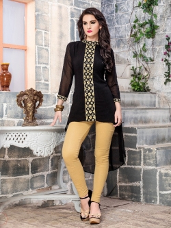 Black Fox Georgette Printed A Line Kurtis