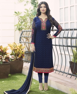 Navy Blue Georgette Embroidery Work Salwar Suits