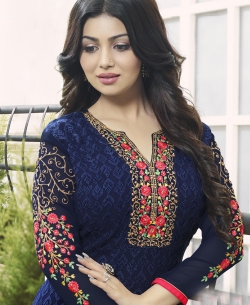 Navy Blue Georgette Embroidery Work Salwar Suits