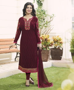 Maroon Georgette Embroidery Work Salwar Suits