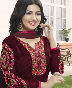 Maroon Georgette Embroidery Work Salwar Suits