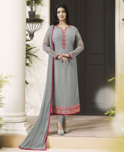 Grey Blue Georgette Embroidery Work Salwar Suits