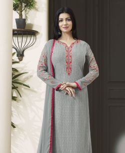 Grey Blue Georgette Embroidery Work Salwar Suits