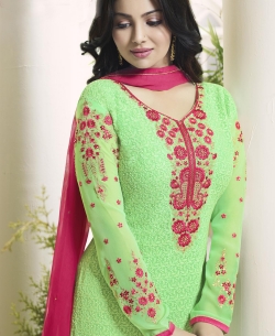 Light Parrot Georgette Embroidery Work Salwar Suits