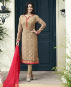 Light Coffee Georgette Embroidery Work Salwar Suits