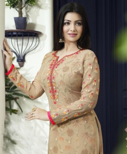 Light Coffee Georgette Embroidery Work Salwar Suits