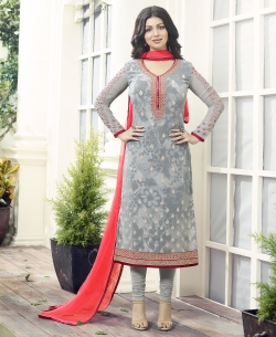 Grey Blue Georgette Embroidery Work Salwar Suits