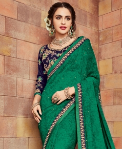 Green Georgette Printed Border Sarees