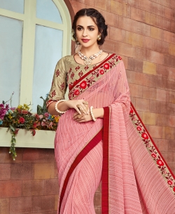 Pink Georgette Printed Border Sarees