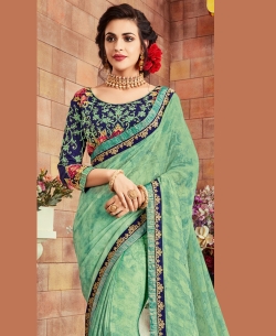 Light Green Georgette Printed Border Sarees