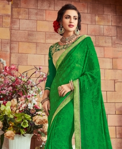 Green Georgette Printed Border Sarees
