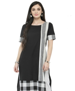 Black & White Cotton Printed A Line Kurtis