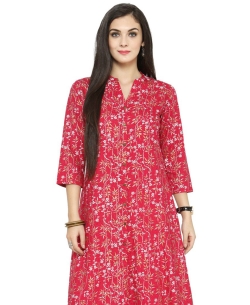 Pink Cotton Printed A Line Kurtis