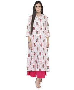 White Viscose Rayon Printed A Line Kurtis