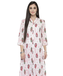White Viscose Rayon Printed A Line Kurtis
